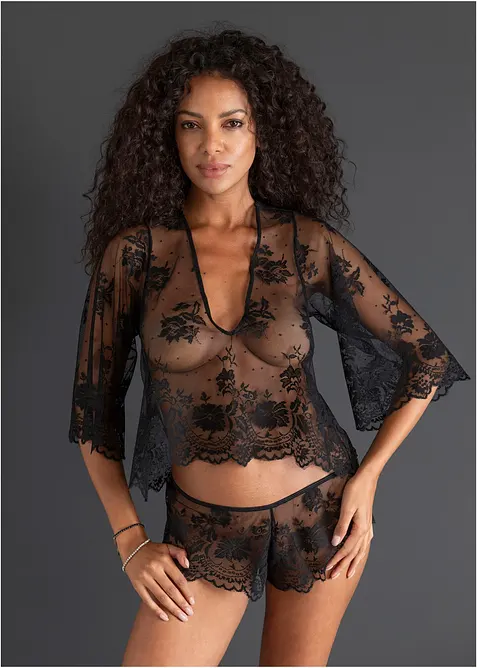 Top s dlouh&yacute;m ruk&aacute;vem + bokov&eacute; kalhotky (2d&iacute;ln&aacute; souprava), bonprix