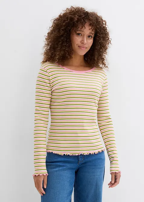 Žebrovan&eacute; proužkovan&eacute; tričko z organick&eacute; bavlny, bonprix