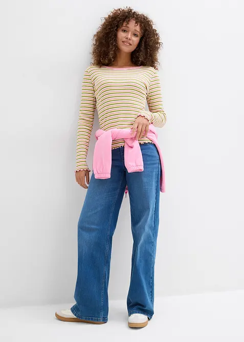 Žebrovan&eacute; proužkovan&eacute; tričko z organick&eacute; bavlny, bonprix