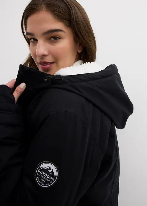 Funkčn&iacute; parka s medv&iacute;dkov&yacute;m fl&iacute;sem a kapuc&iacute;, nepromokav&aacute;, bonprix