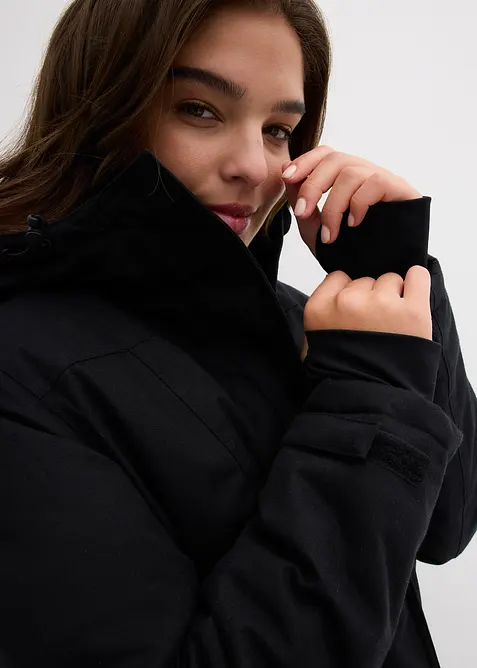 Funkčn&iacute; parka s medv&iacute;dkov&yacute;m fl&iacute;sem a kapuc&iacute;, nepromokav&aacute;, bonprix