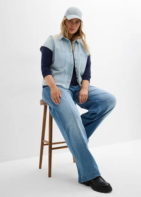 Dž&iacute;ny Wide Leg, High Waist, pohodln&yacute; pas, pln&aacute; d&eacute;lka, bonprix