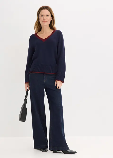 Svetr s proužky v kontrastn&iacute; barvě, bonprix