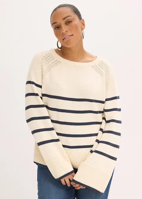 Svetr s proužky v kontrastn&iacute; barvě, bonprix