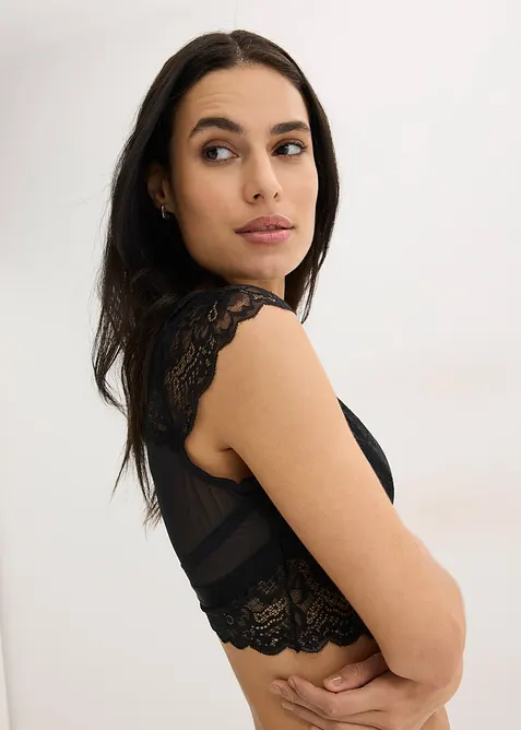 Podprsenkov&yacute; top bez kostic, s květovanou krajkou, bonprix