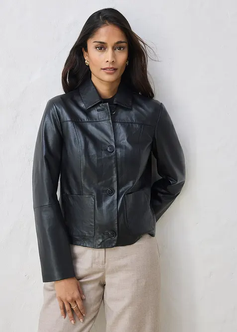 Kr&aacute;tk&aacute; kožen&aacute; bunda z nappa jehnětiny, bonprix