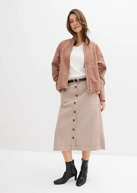 Proužkovan&aacute; midi sukně s knofl&iacute;kovou li&scaron;tou, bonprix