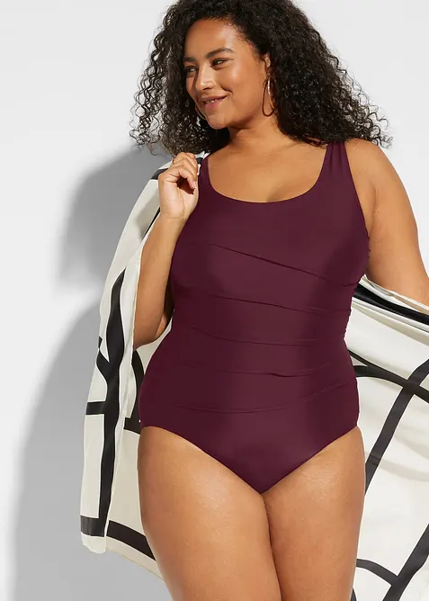 Stahovac&iacute; jednod&iacute;ln&eacute; plavky, lehk&yacute; tvaruj&iacute;c&iacute; efekt, s ozdobn&yacute;mi sklady, bonprix