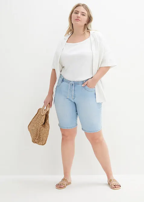 Dž&iacute;nov&eacute; bermudy Slim Fit Mid Waist, bonprix