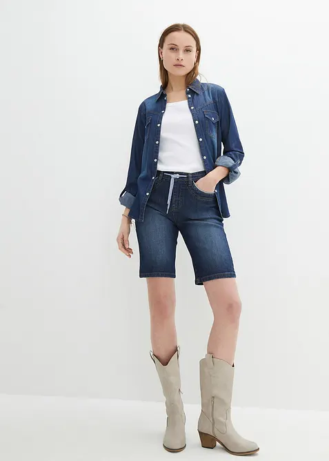 Dž&iacute;nov&eacute; bermudy Slim Fit Mid Waist, bonprix