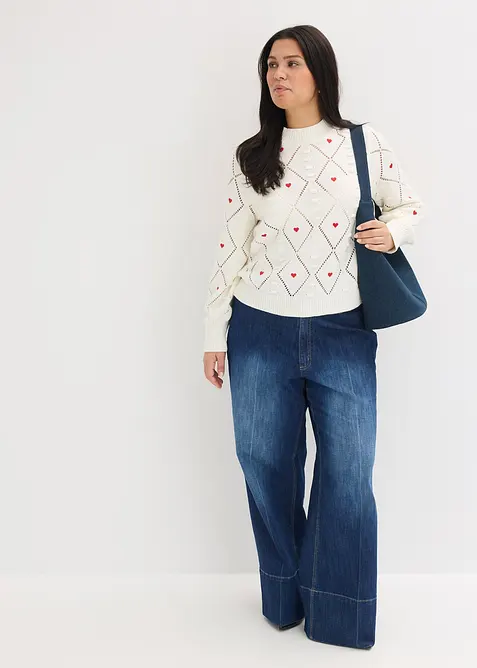 Ažurov&yacute; svetr z bavlněn&eacute; směsi, bonprix