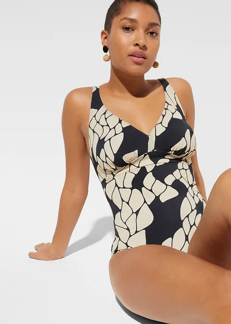 Stahovac&iacute; jednod&iacute;ln&eacute; plavky, lehk&yacute; tvaruj&iacute;c&iacute; efekt, s v&yacute;střihem do V, bonprix