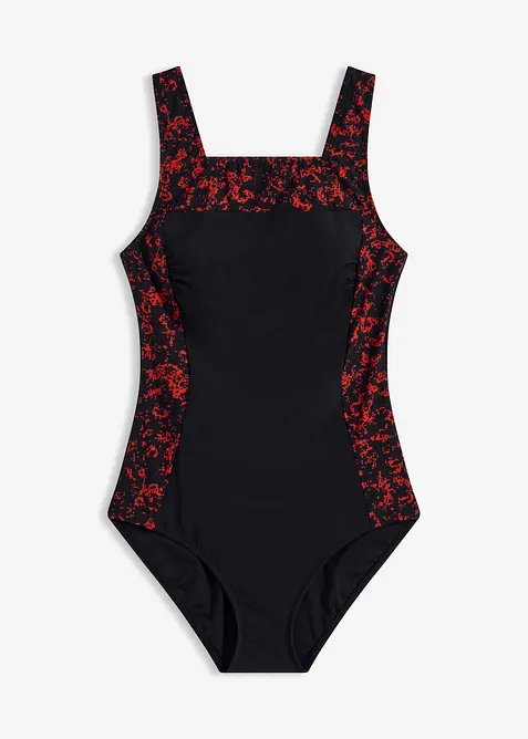 Stahovac&iacute; jednod&iacute;ln&eacute; plavky, středn&iacute; tvaruj&iacute;c&iacute; efekt, s hranat&yacute;m v&yacute;střihem, bonprix