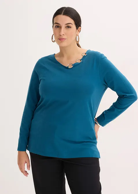 Triko s dlouh&yacute;m ruk&aacute;vem a kroužky, bonprix