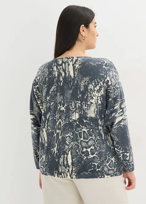 Svetr s netop&yacute;ř&iacute;mi ruk&aacute;vy a had&iacute;m potiskem, bonprix