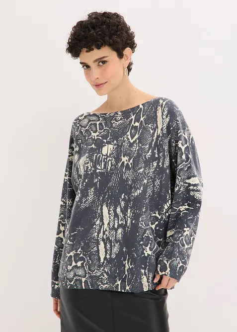 Svetr s netop&yacute;ř&iacute;mi ruk&aacute;vy a had&iacute;m potiskem, bonprix