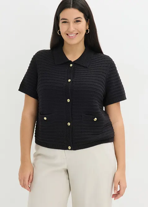 Pleten&yacute; kab&aacute;tek s ozdobn&yacute;mi knofl&iacute;ky, bonprix