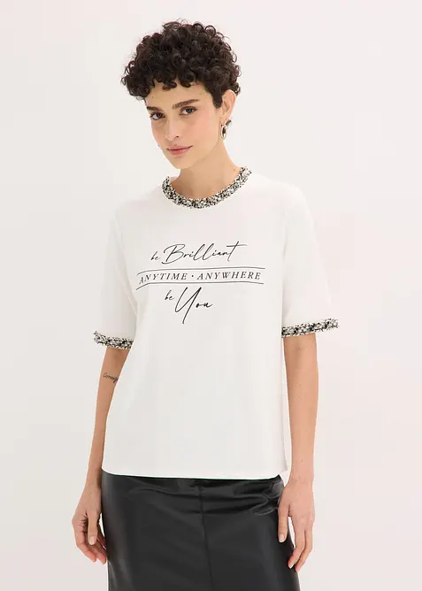 Tričko z organick&eacute; bavlny, s naaplikovanou p&aacute;skou, bonprix