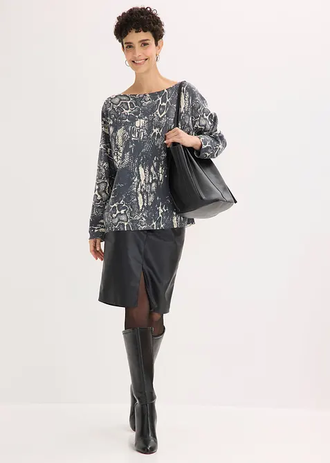 Svetr s netop&yacute;ř&iacute;mi ruk&aacute;vy a had&iacute;m potiskem, bonprix