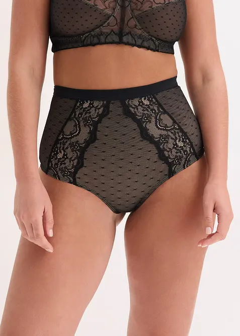 Stahovac&iacute; kalhotky tanga s krajkou, středn&iacute; tvaruj&iacute;c&iacute; efekt, bonprix