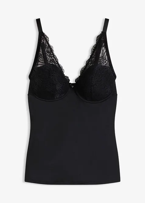 Stahovac&iacute; top s vyztuženou podprsenkou a krajkou, středn&iacute; tvaruj&iacute;c&iacute; efekt, bonprix