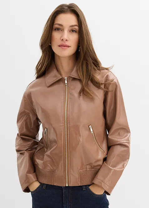 Kr&aacute;tk&aacute; bunda z uměl&eacute; kůže, bonprix