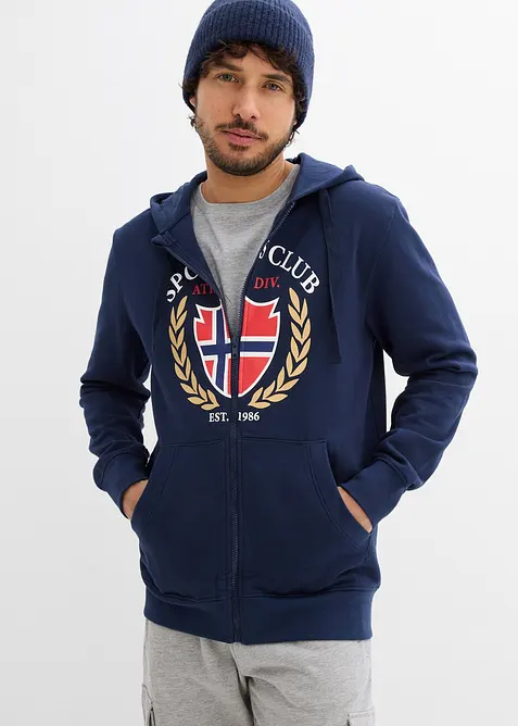 Mikina na zap&iacute;n&aacute;n&iacute; s kapuc&iacute;, z čist&eacute; bavlny, bonprix