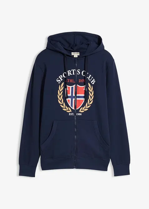 Mikina na zap&iacute;n&aacute;n&iacute; s kapuc&iacute;, z čist&eacute; bavlny, bonprix