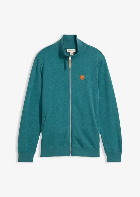 Mikina na zap&iacute;n&aacute;n&iacute; se stoj&aacute;čkem a s detaily z imitace kůže, bonprix