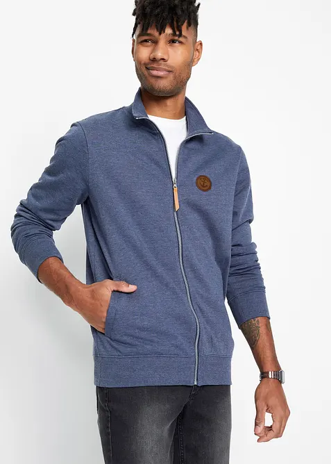 Mikina na zap&iacute;n&aacute;n&iacute; se stoj&aacute;čkem a s detaily z imitace kůže, bonprix