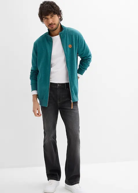 Mikina na zap&iacute;n&aacute;n&iacute; se stoj&aacute;čkem a s detaily z imitace kůže, bonprix