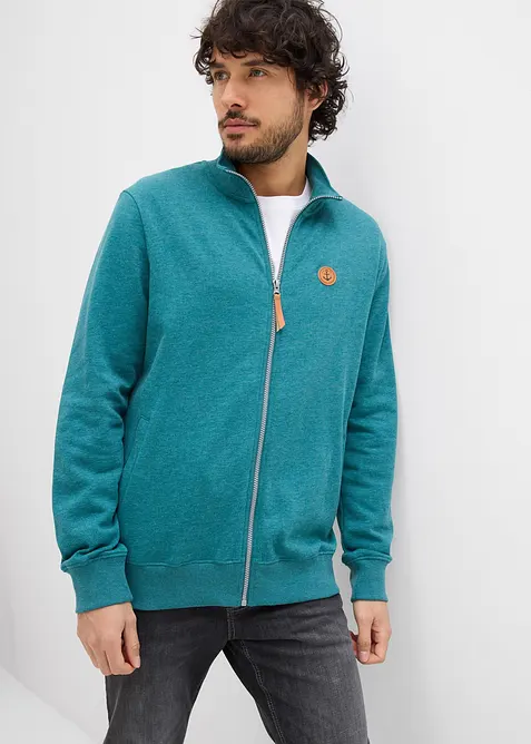 Mikina na zap&iacute;n&aacute;n&iacute; se stoj&aacute;čkem a s detaily z imitace kůže, bonprix