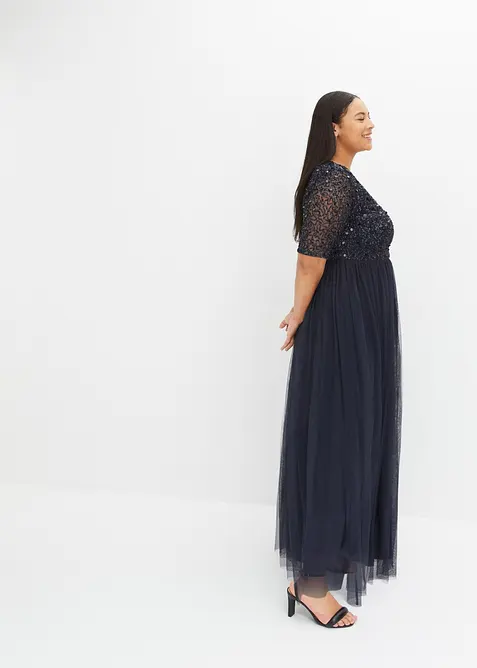 Večern&iacute; &scaron;aty z jemn&eacute;ho tylu, s v&yacute;&scaron;ivkou s flitry, bonprix