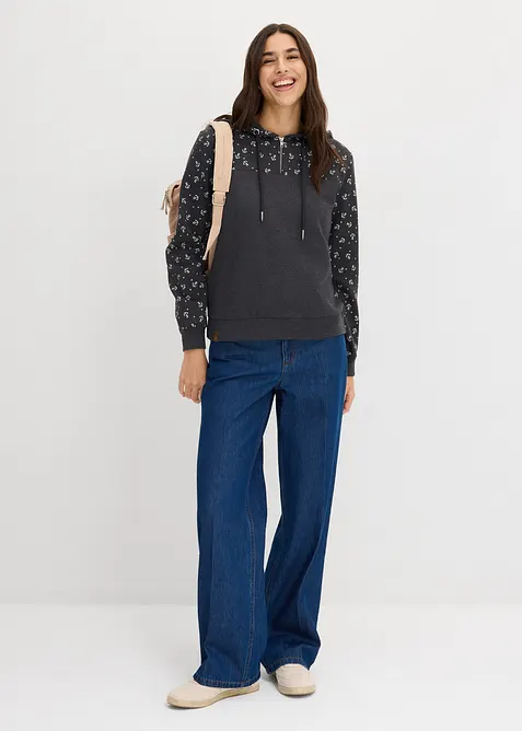 Mikina s kapuc&iacute; a zipem, z čist&eacute; bavlny, bonprix