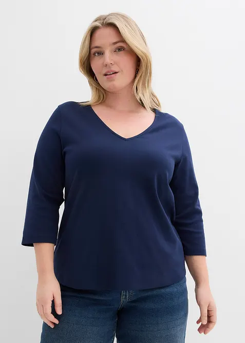 Tričko z těžk&eacute;ho žerzeje z čist&eacute; organick&eacute; bavlny, 3/4 ruk&aacute;v, bonprix