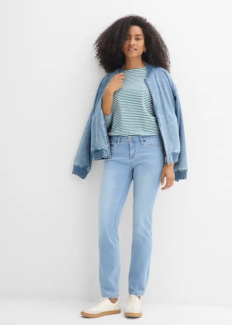 Strečov&eacute; dž&iacute;ny Straight, Mid Waist, bonprix