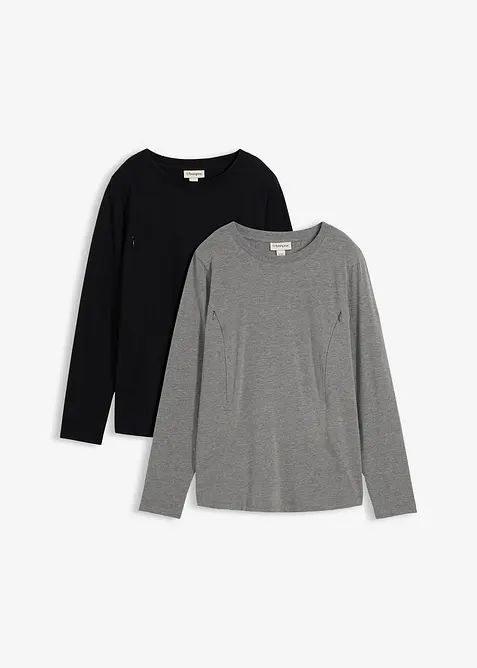 Těhotensk&eacute; triko s diskr&eacute;tn&iacute; &uacute;pravou pro kojen&iacute; a s organickou bavlnou (2 ks v balen&iacute;), bonprix