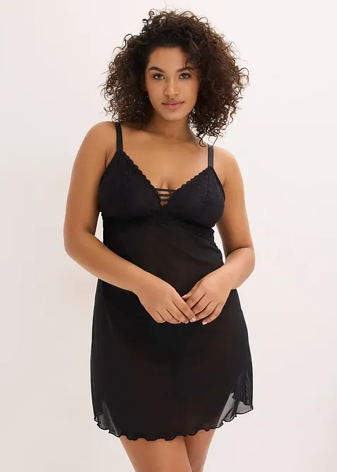 Negliž&eacute; s kosticemi, se srd&iacute;čkovou krajkou, bonprix