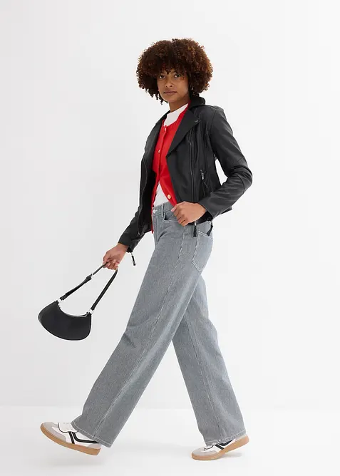 Dž&iacute;ny Straight, High Waist, s proužky, bonprix