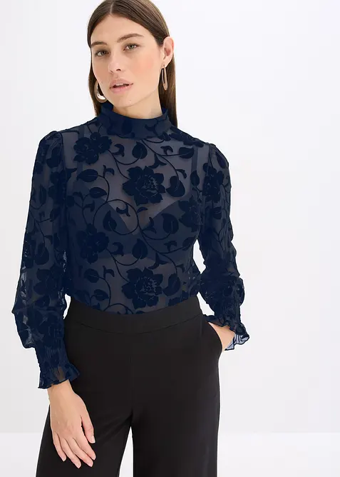 Triko s dlouh&yacute;m ruk&aacute;vem, lehce průhledn&eacute;, bonprix