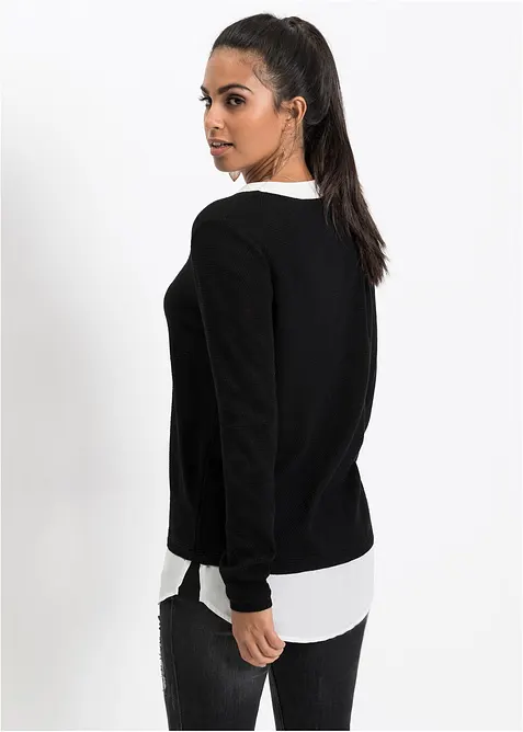 Svetr z jemn&eacute; pleteniny, s halenkovou vsadkou, bonprix