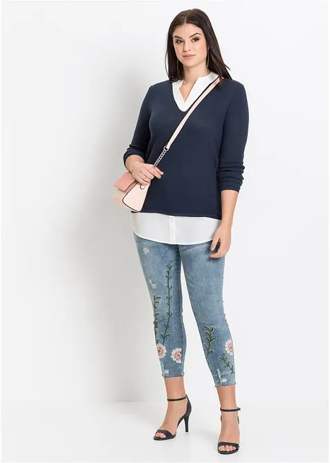 Svetr z jemn&eacute; pleteniny, s halenkovou vsadkou, bonprix