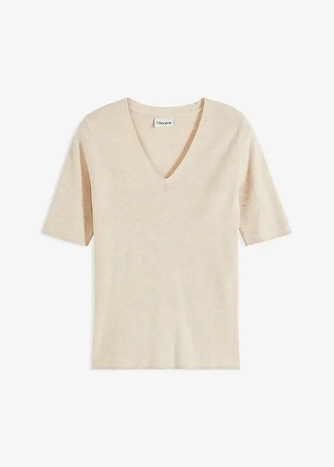 Žebrovan&yacute; svetr s visk&oacute;zou, kr&aacute;tk&yacute; ruk&aacute;v, bonprix