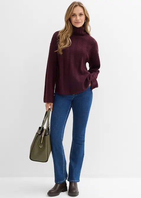 Žebrovan&yacute; svetr s rol&aacute;kov&yacute;m l&iacute;mcem, bonprix