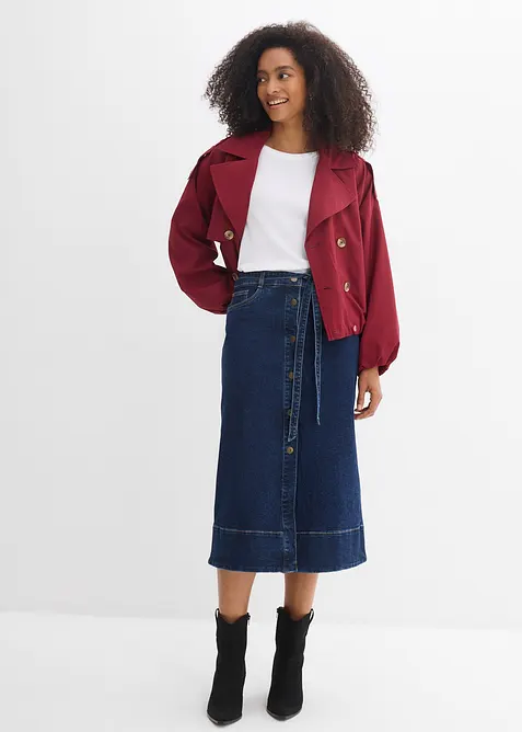 Dž&iacute;nov&aacute; midi sukně s knofl&iacute;kovou li&scaron;tou, bonprix