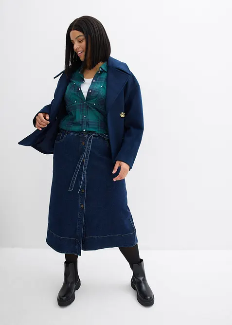 Dž&iacute;nov&aacute; midi sukně s knofl&iacute;kovou li&scaron;tou, bonprix