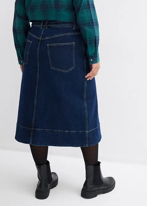 Dž&iacute;nov&aacute; midi sukně s knofl&iacute;kovou li&scaron;tou, bonprix