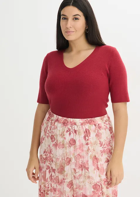 Žebrovan&yacute; svetr s visk&oacute;zou, kr&aacute;tk&yacute; ruk&aacute;v, bonprix