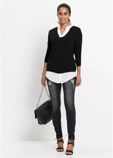 Svetr z jemn&eacute; pleteniny, s halenkovou vsadkou, bonprix