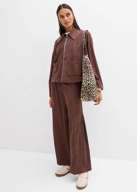 Kalhoty bez zap&iacute;n&aacute;n&iacute;, z imitace velurov&eacute; kůže, bonprix